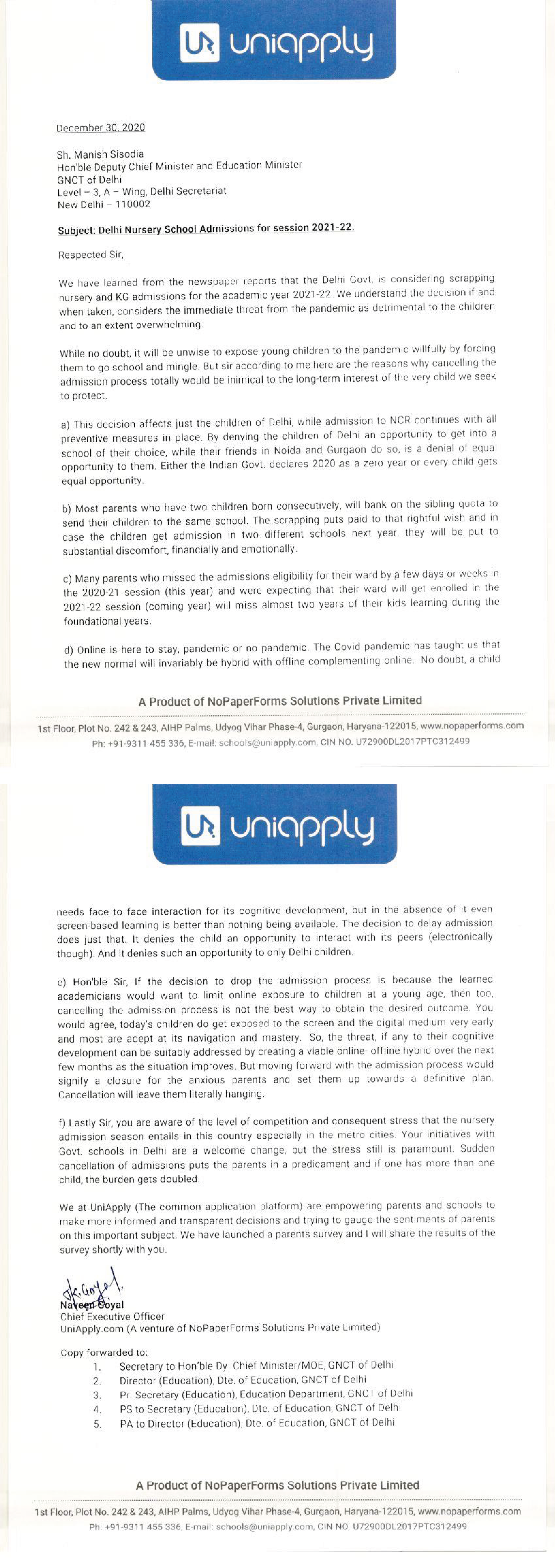 uniapply ceo letter